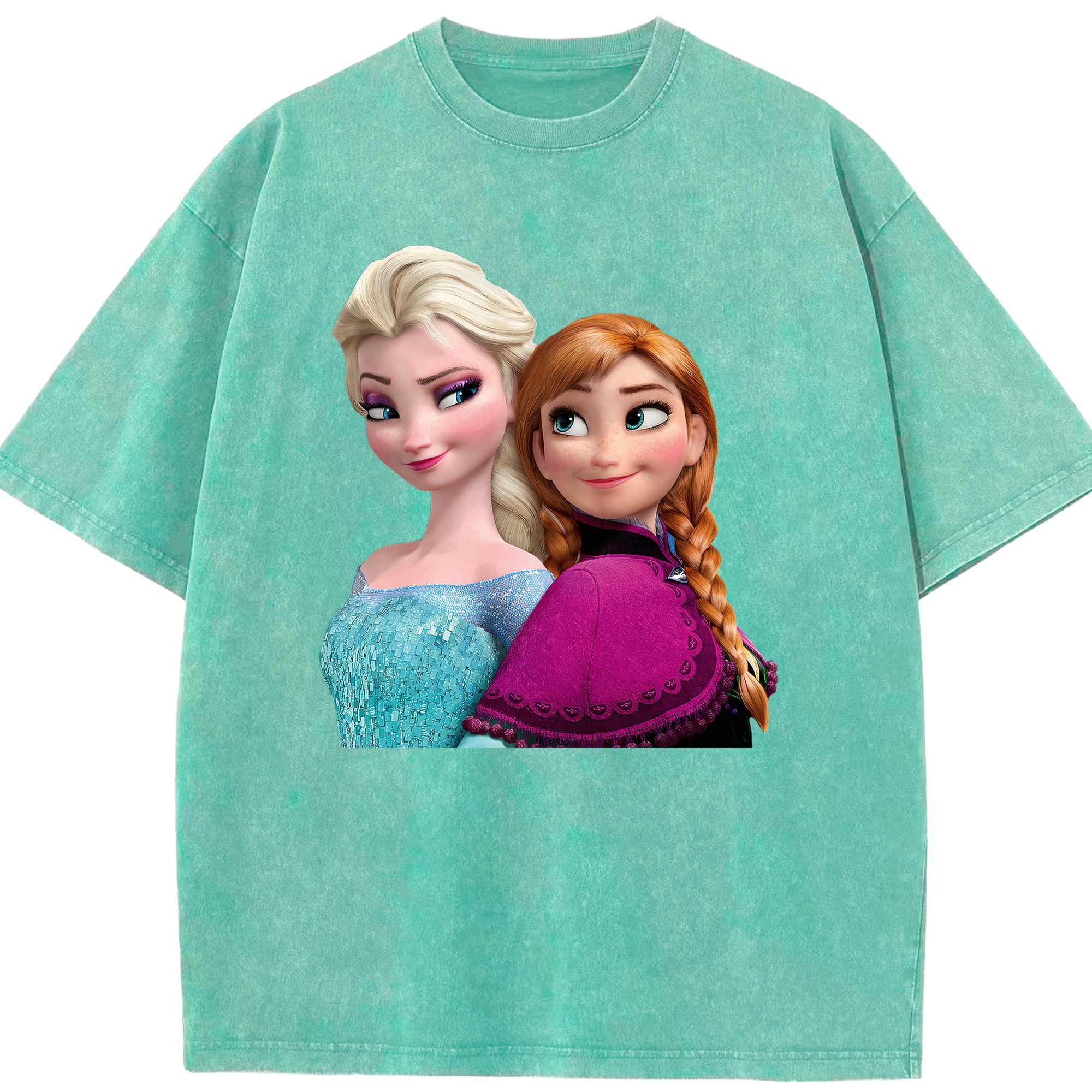 （画像用） アナと雪の女王 アンナ エルサ Frozen Anna Elsa 綿100% ヴィンテージ風 半袖Tシャツ（フロントプリント）